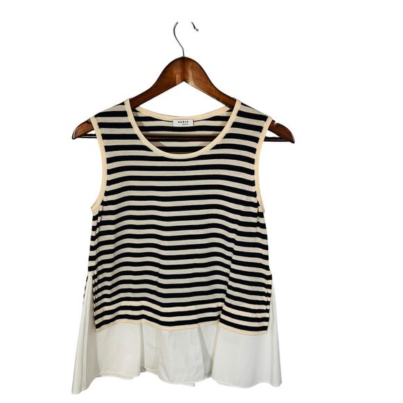 Akris Punto Stripe Peplum Tunic Top Navy White Sleeveless 4 - Picture 2 of 9